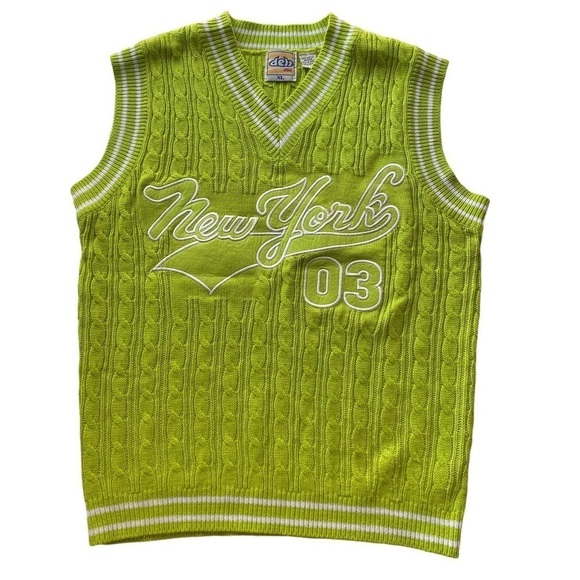DELF USA Sweater Vest Bright Neon Green Size XLarge New York 03 Vintage Hip Hop - Picture 9 of 11